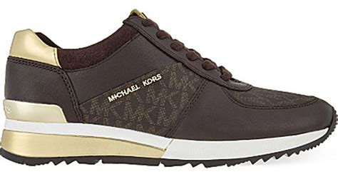 michael michael kors allie wrap logo leather trainers|Michael Michael Kors Women's Allie Wrap Trainer Logo .